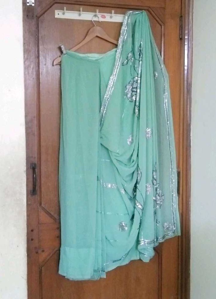 pista green 💚 fancy ready to wear saree & blouse