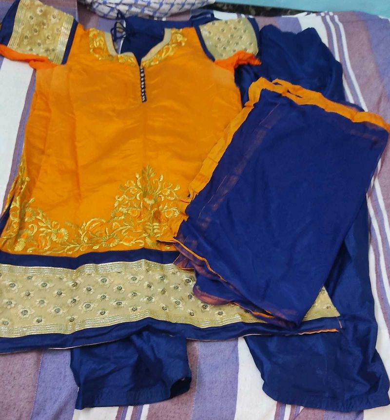 Orange and Blue Punjabi Suit