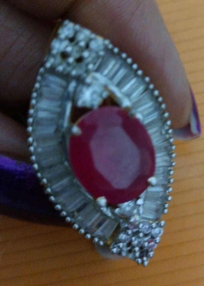 Gold Beautiful Ring With Dark Pink Stone