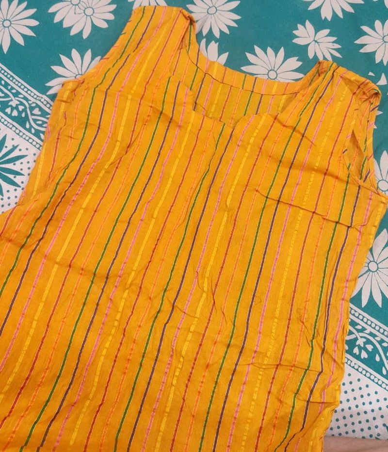 Yellow Line Printed Kurti