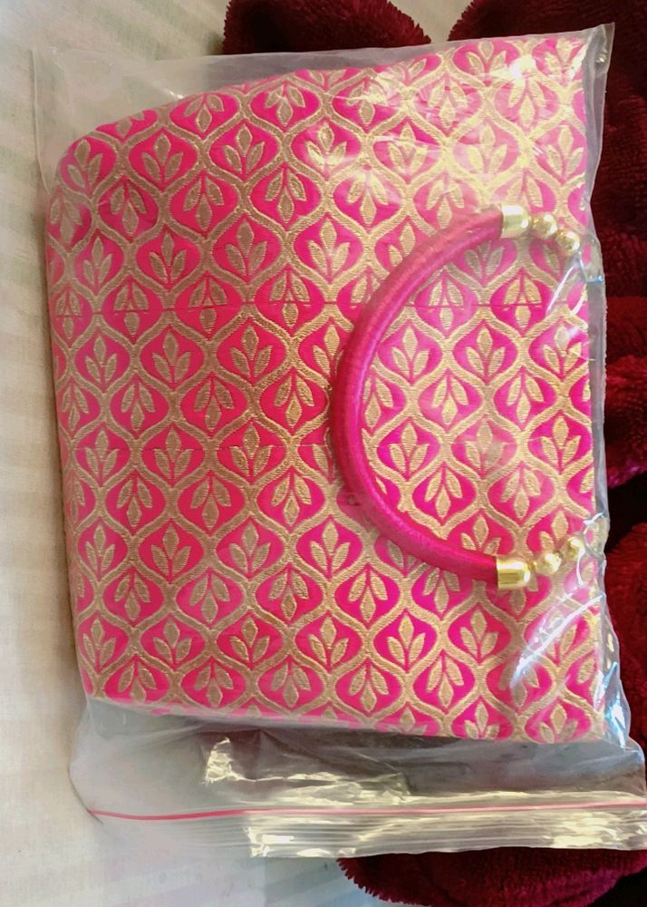 Pink and Golden Rani Batua Hand Bag