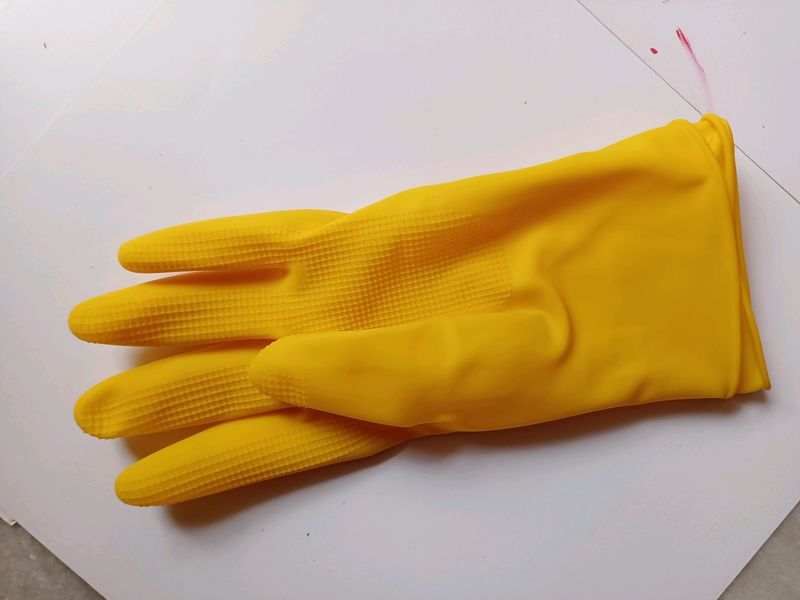 Rubber Yellow Kitchen Gloves For Washing Cleaning