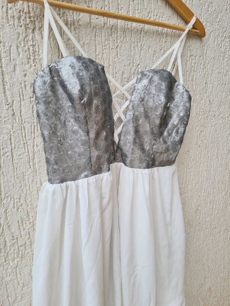 Sequined Skater White Dress