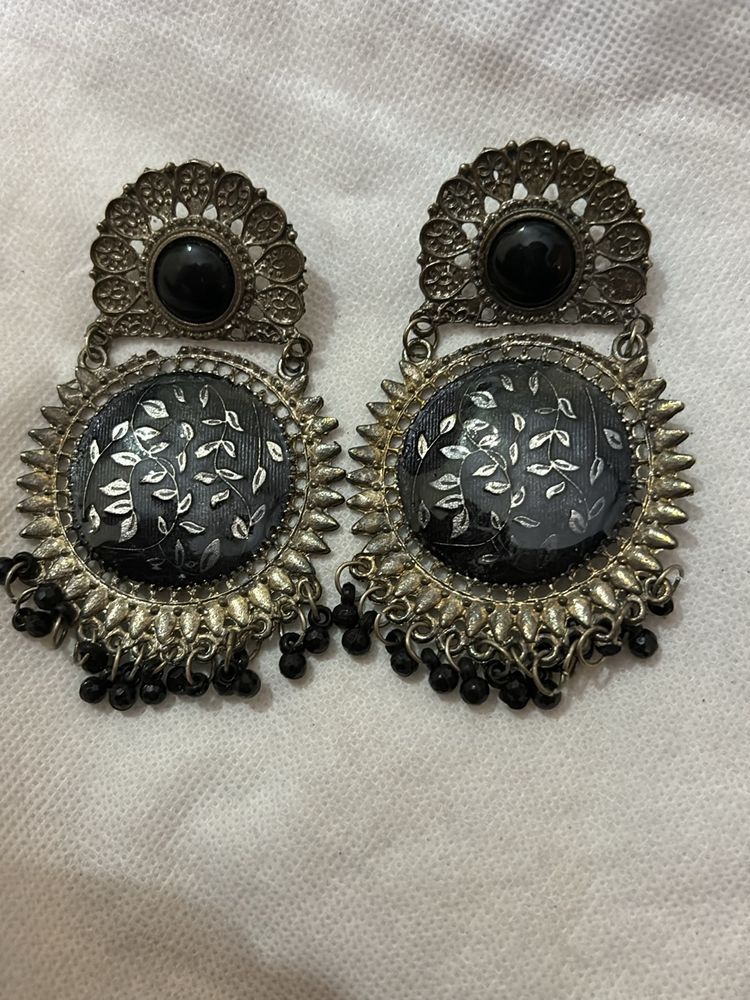 Black Oxidised Silver Boho Earrings