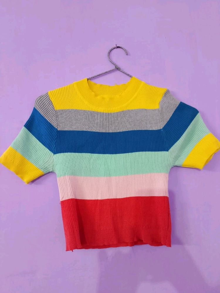 Crop Top Rainbow Multi Colour Strippedtop