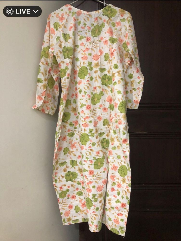 Lucknawi Printed  Kurta With Hand Embroidery