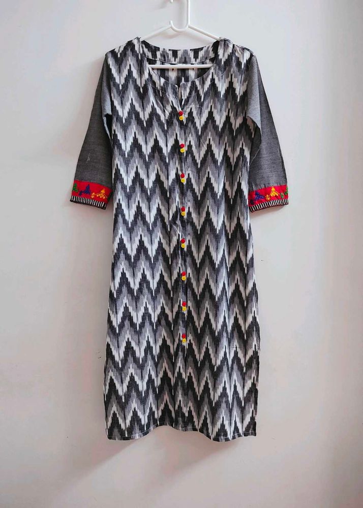 Beautiful Grey + Black + White Colour Kurta