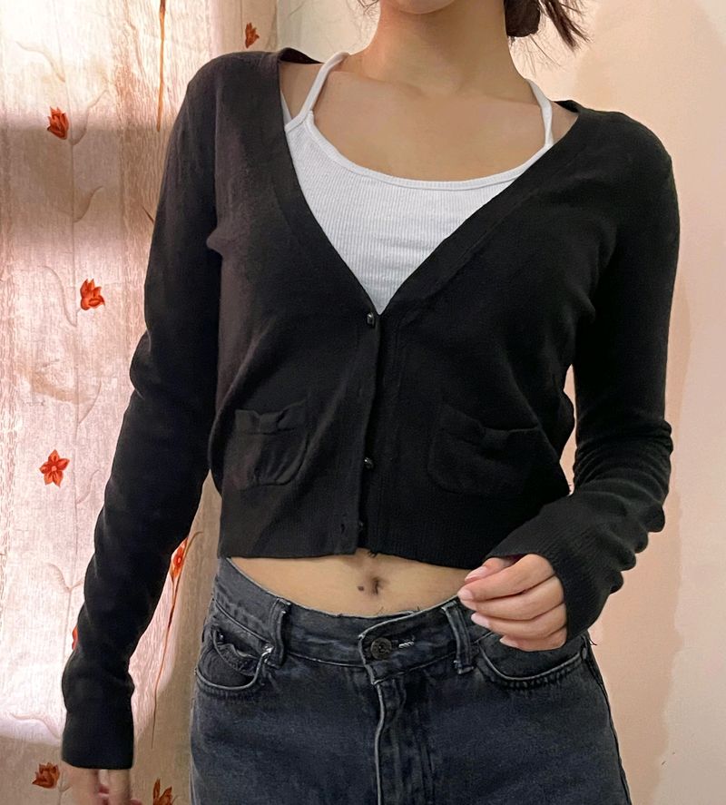 Korean Black Crop  Sweater