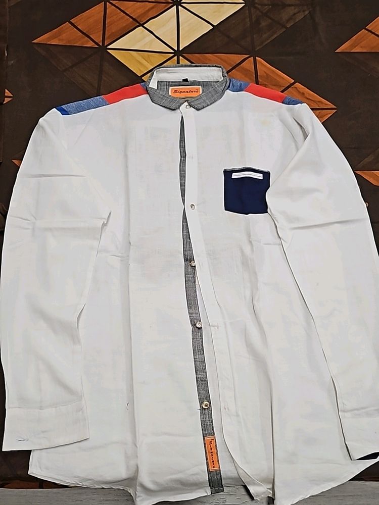 Pure Linen Shirt , Size Xxl, Used 2 Times , Slight Strain Pictures Included.