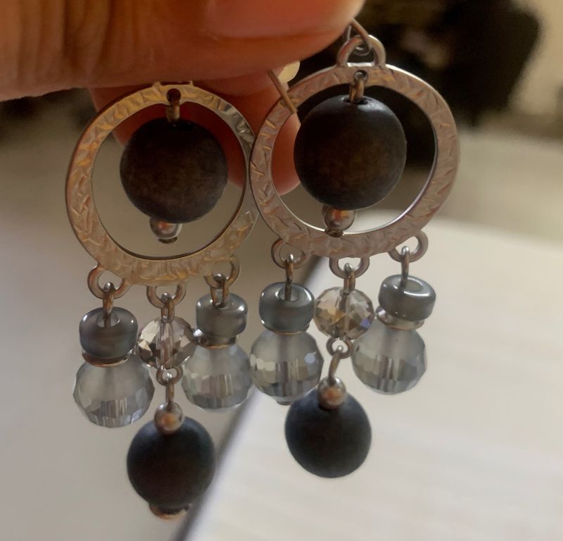 Light Weight Gray Earrings With Beads