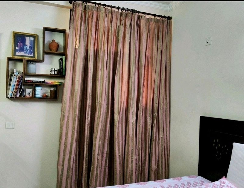 Set Of 2 Door Curtains Silk Blended Pleated