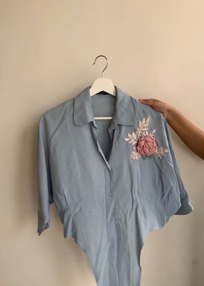 Blue Cropped Shirt