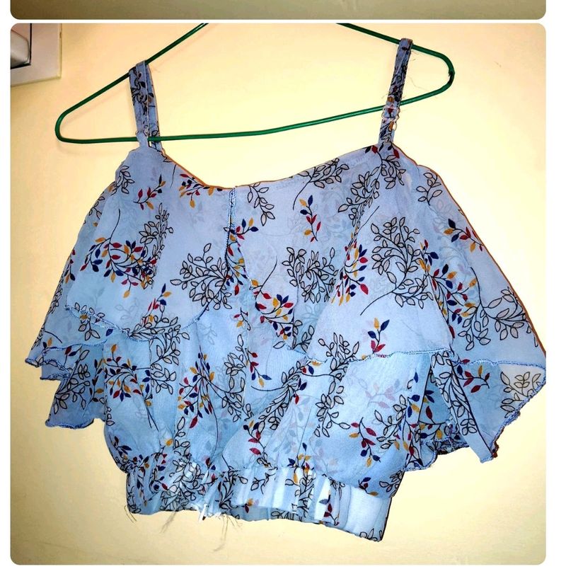 Sky Blue Printed Crop Top