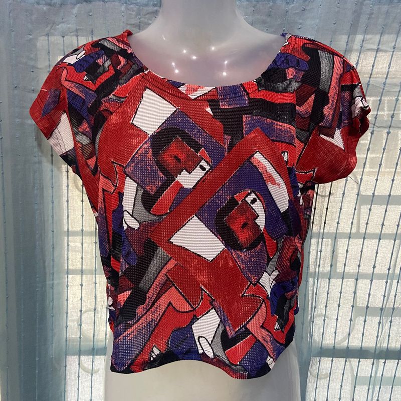 Red & Blue  Abstract Crop Top. To Fit Bust - 34-40