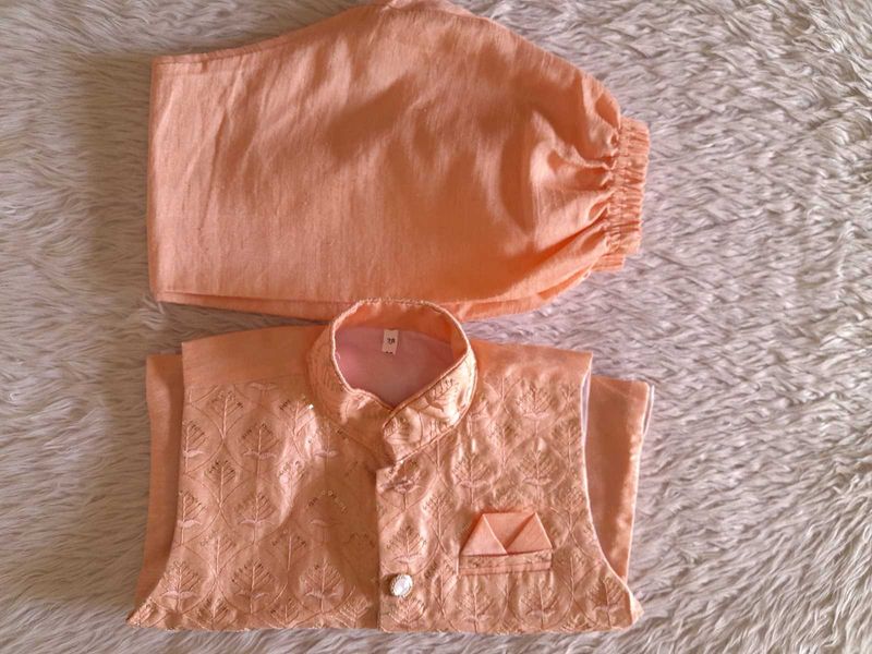 Peach Color Vescote & Pant Set For Boy's