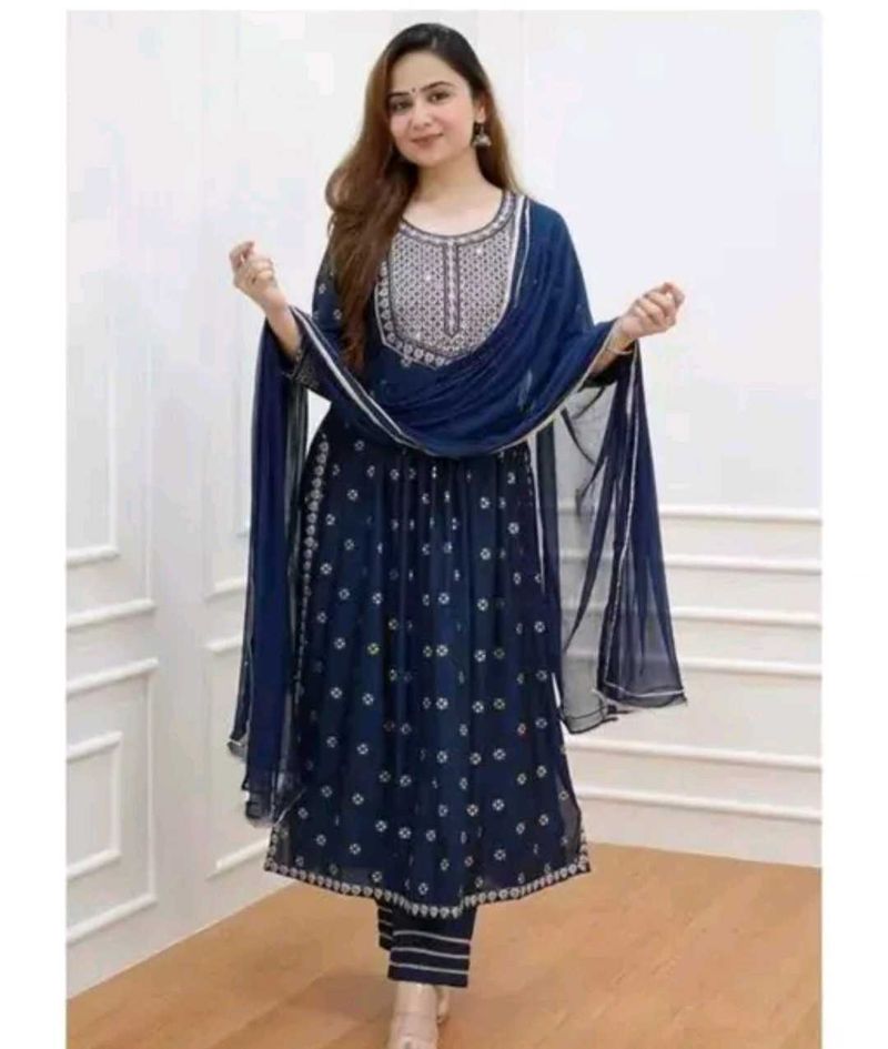 Women Printed Rayon Embroidery Kurta Set