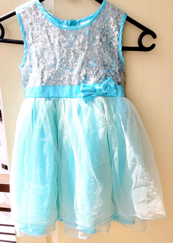 Turquoise Blue Sleeveless Sequin Girl Party Dress