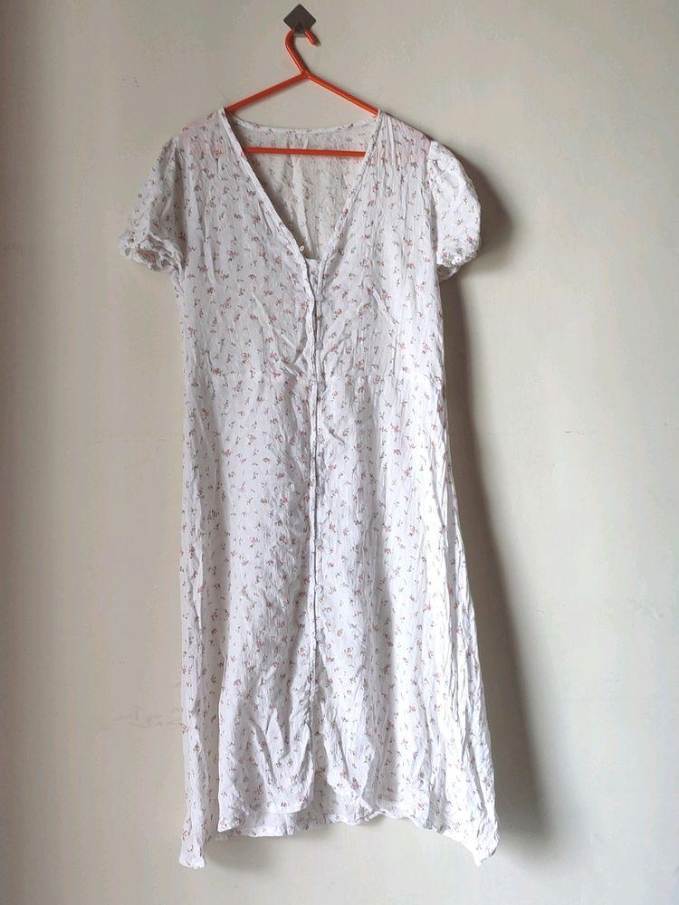 Cute White Aline Dress (Smal Floral Print)