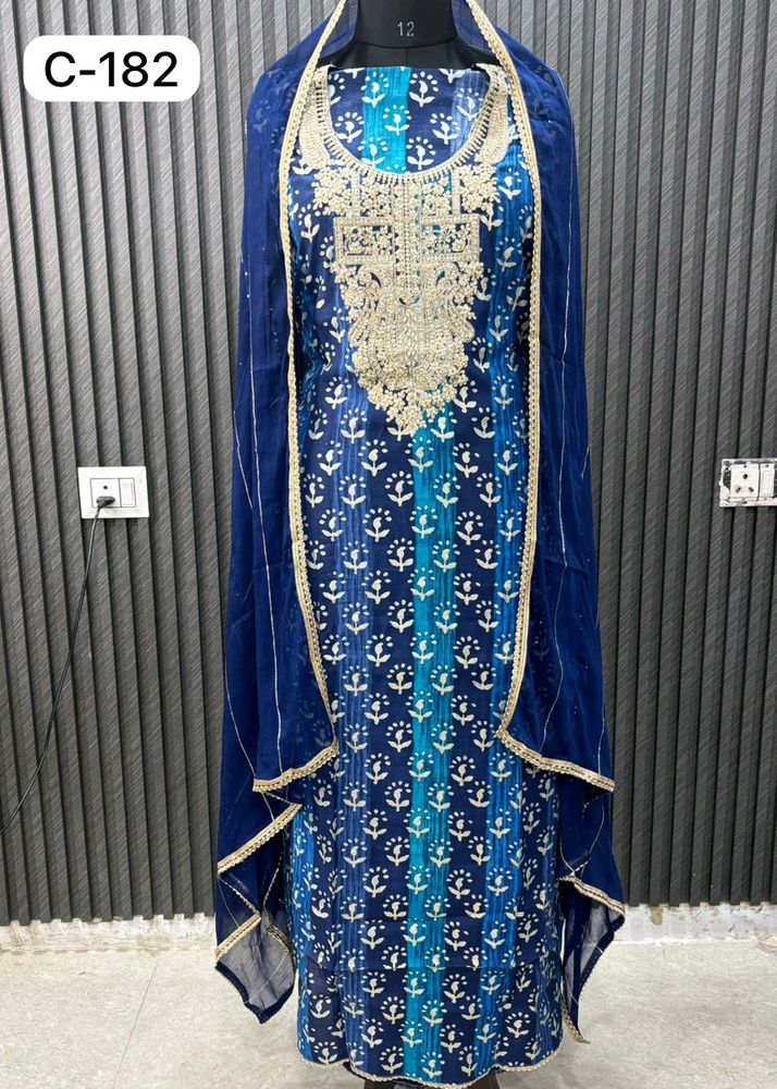 Women Navy Blue Unstitched Kurta 😻