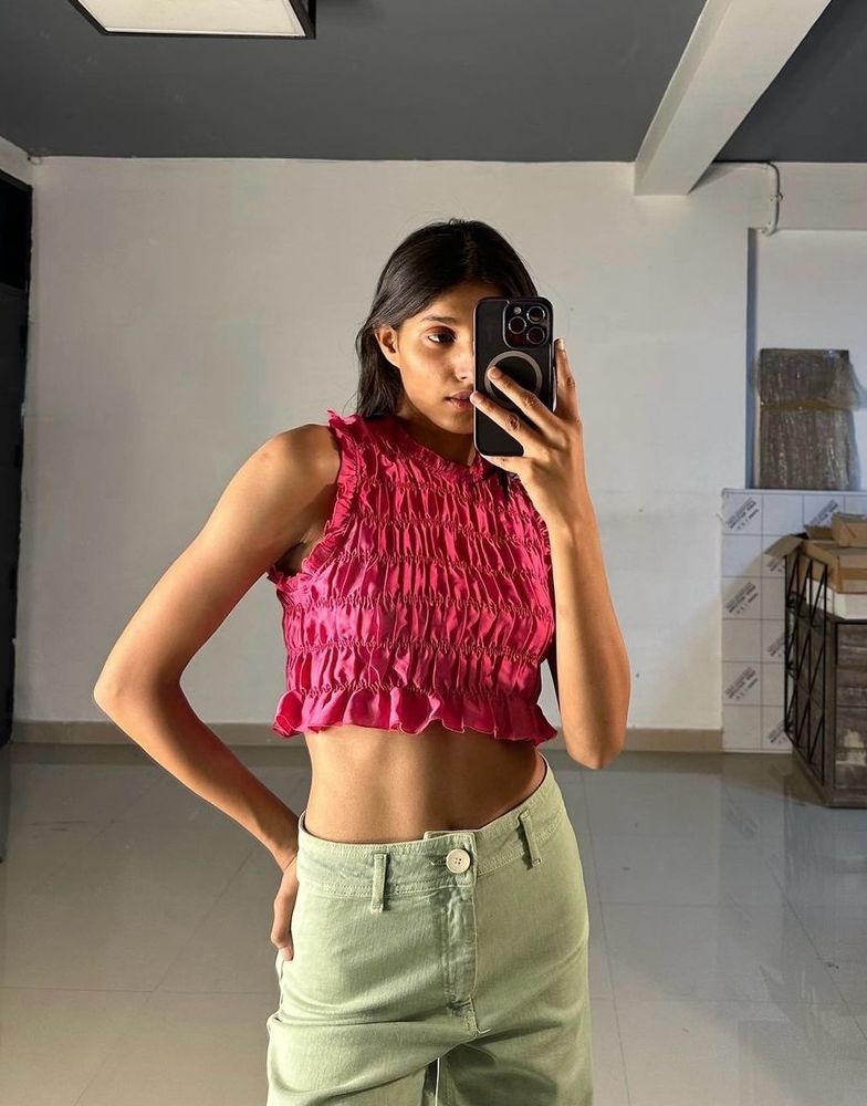 Pink/ Magenta Ruffed Crop Top