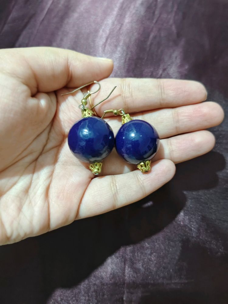 Dark Blue Bead Earring Set