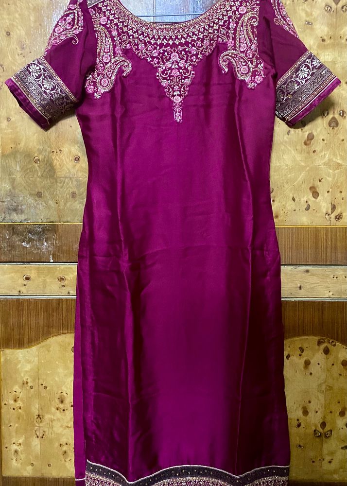 Purple Kurta And Pink Pant With Duppta