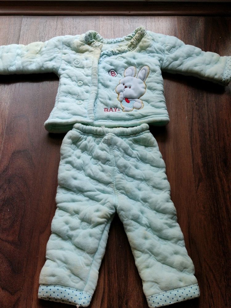 Quilted Soft Cotton Baby Night Suit Set 0-3 Mo