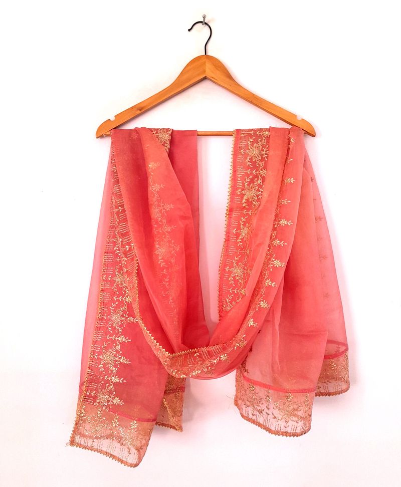 Peach Embroidered Dupatta (Women's)