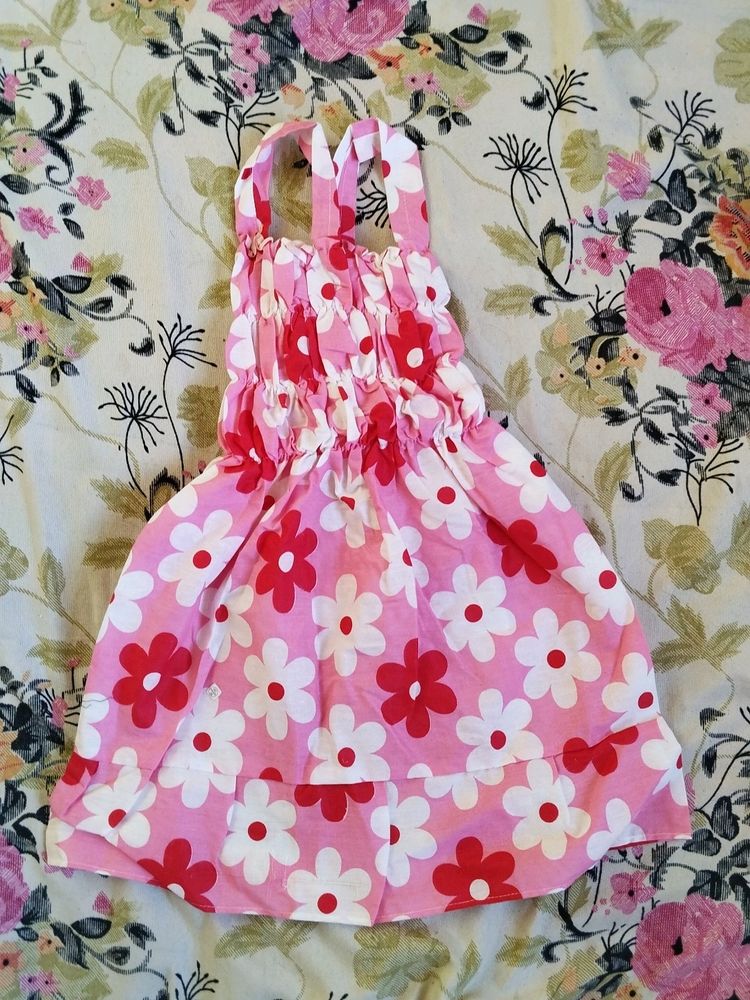 pink and white cute baby frock