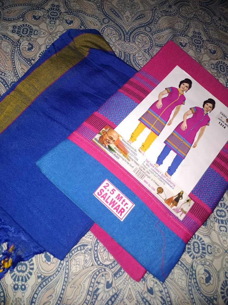 Khadi Linen Raw Pink Blue Suit With Dupatta