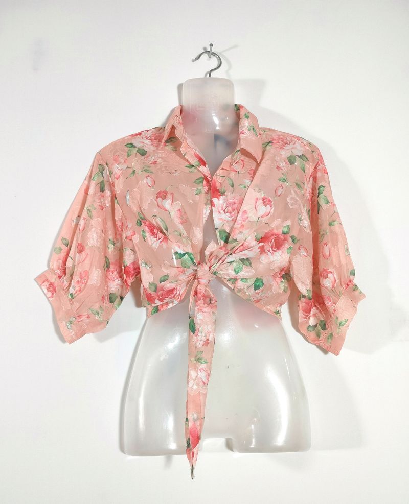 Peach Floral Print Overcoats (Women's)