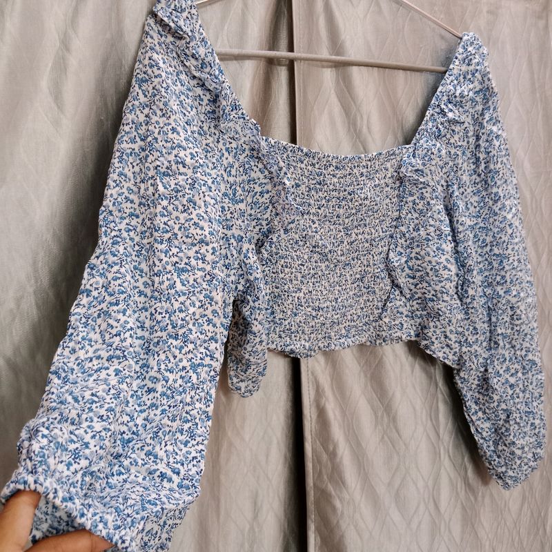 Ruffle Blue Elastic Top