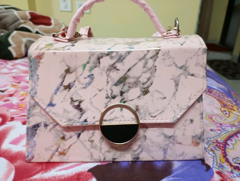 Pink And White Metallic Tie Dye Textured Slingbag