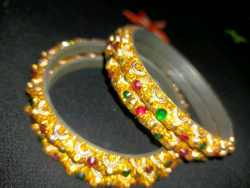 Glitter And Stone Worked Golden Bangle