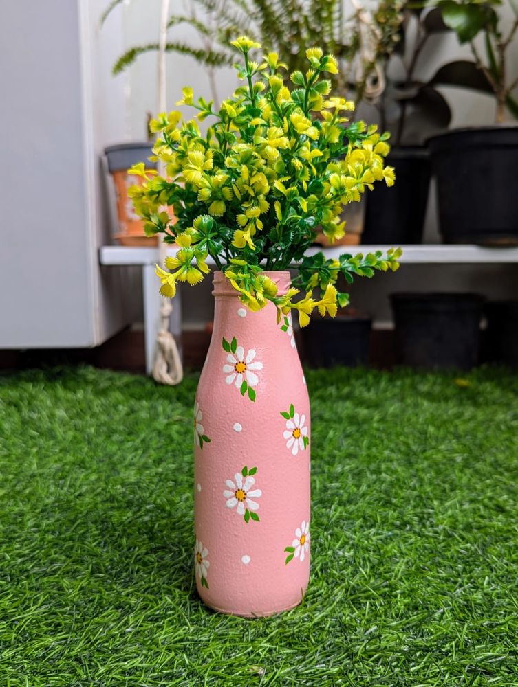 Handpainted Pink Glass Bottle