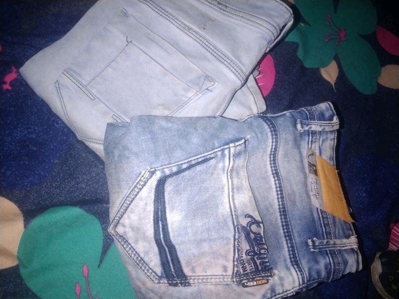 Denim Jeans One Is Slit Cut