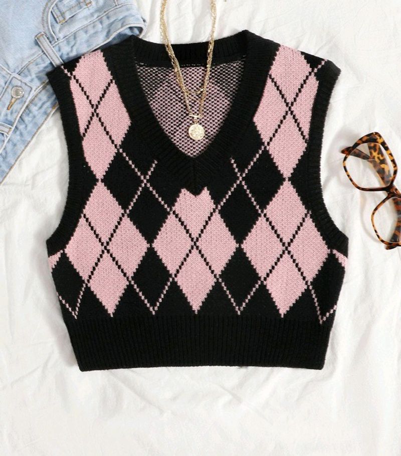 Korean Black & Pink Sweat Vest