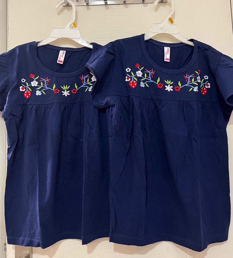 Twin Set Of Beautiful Embroidered Navy Blue Top