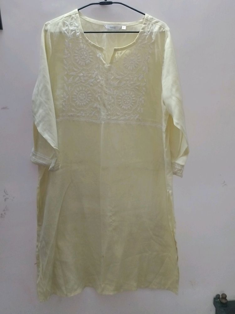 Women Light yellow Embroided Kurta