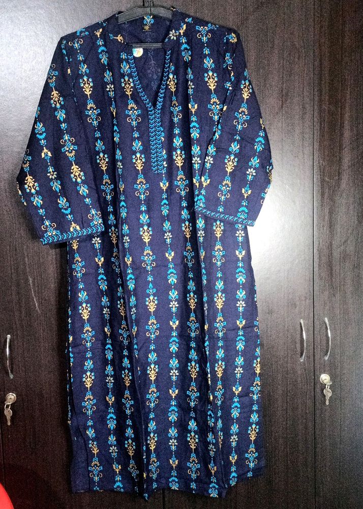 Women Blue Printed Cotton Kurti