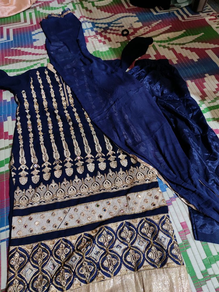 Beautiful Blue Kurta Set With Dupatta And Trouser