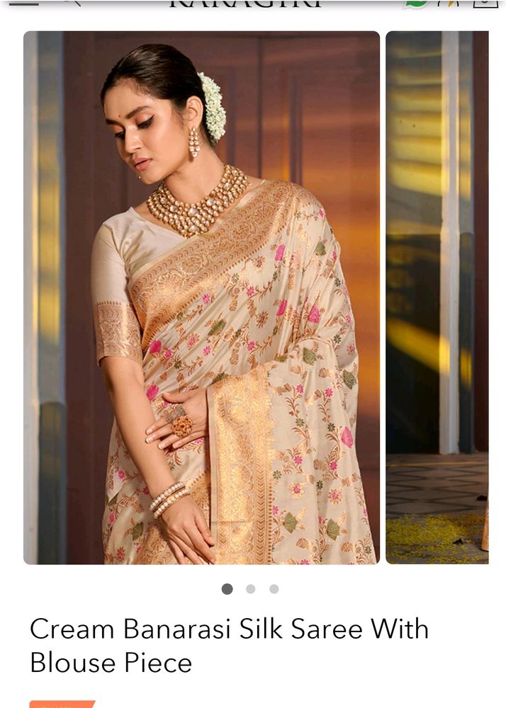 Cream Banarsi Silk Saree For Party Wear