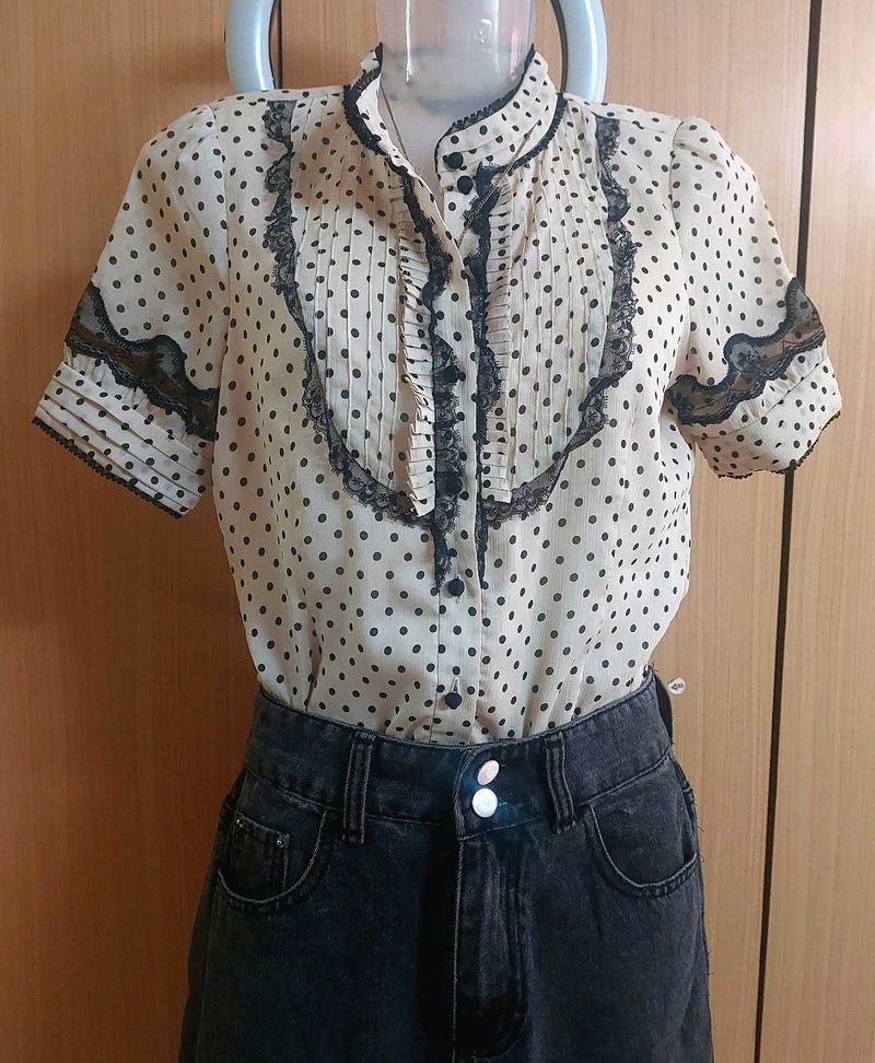 Lacy Polka Dot Button Tops