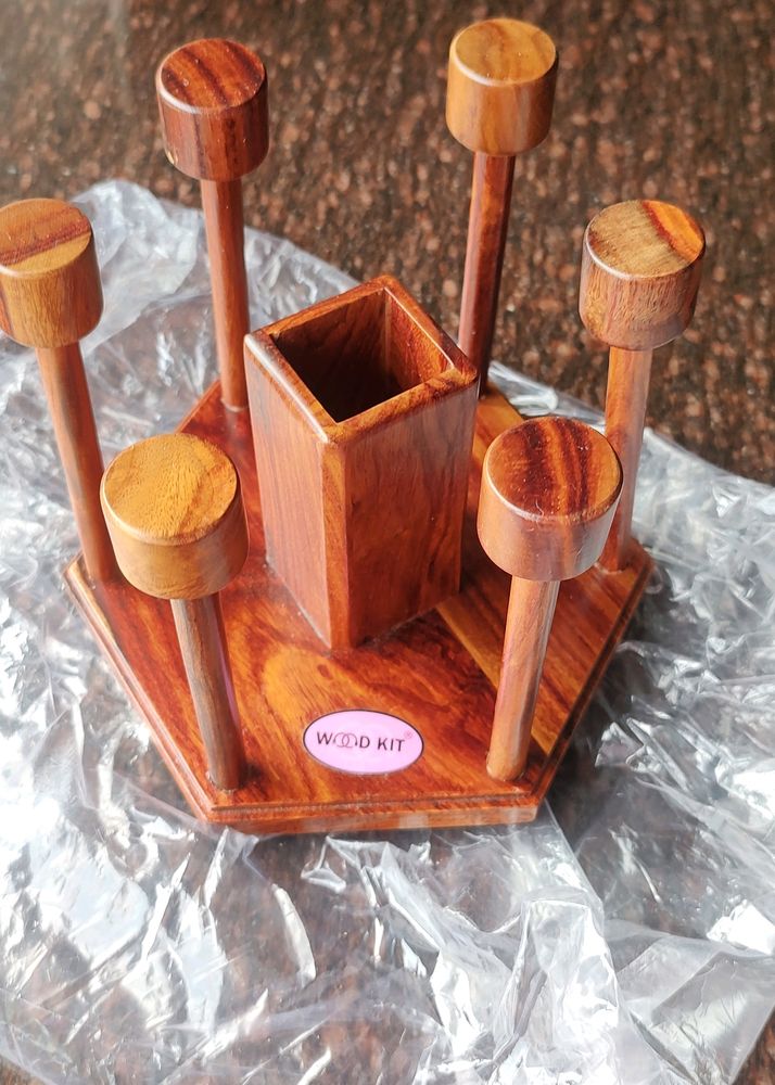 Wooden Glass & Spoon Holder.