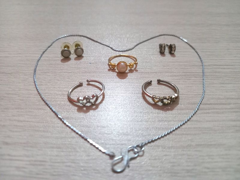 Rings And Earrings With Chain