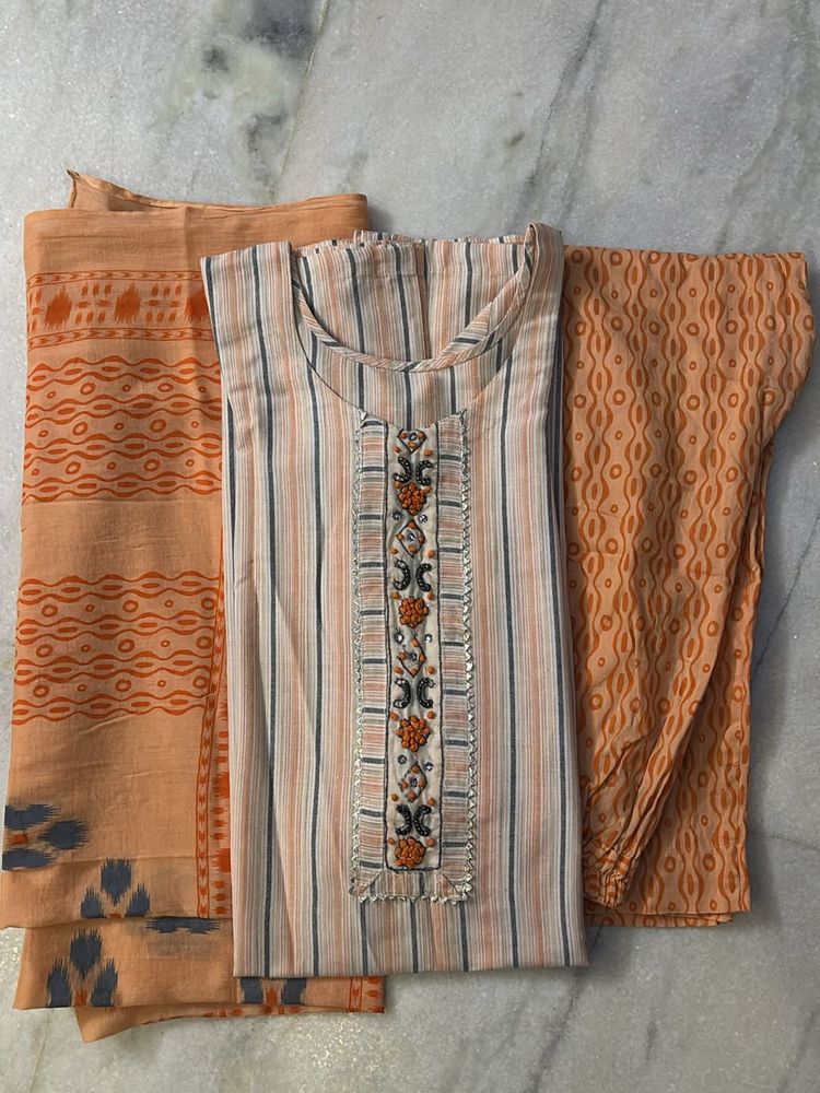 Coral Color Printed Kurta Set