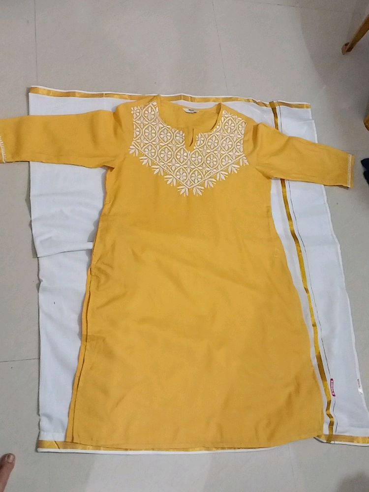 Yellow chikankari Kurti Max brand XL size