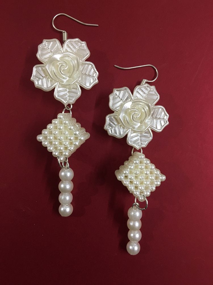 All Pearl White Dangling Earrings