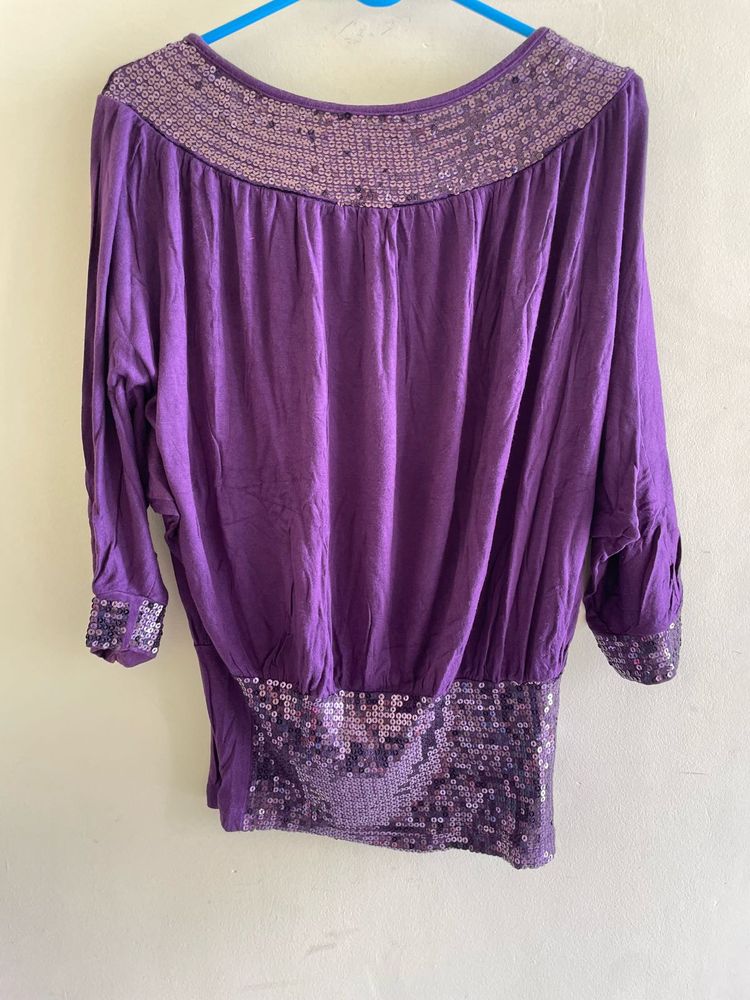 Purple Dolman Sleeves Sequin Top