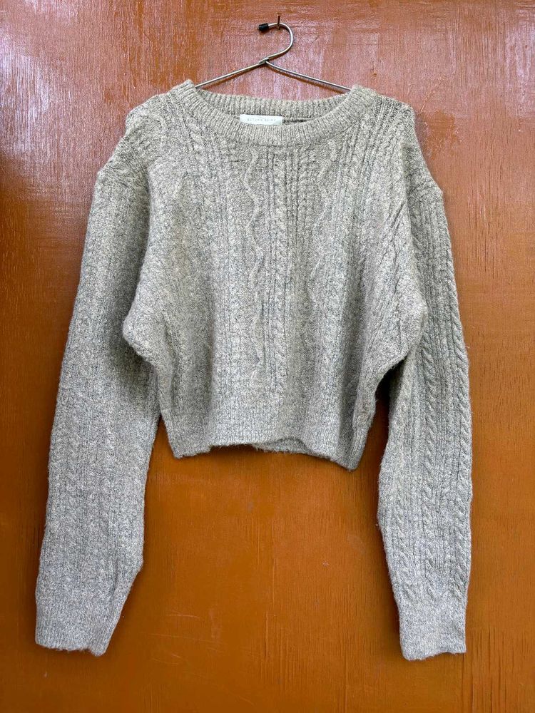 Korean Beige Cropped Pullover